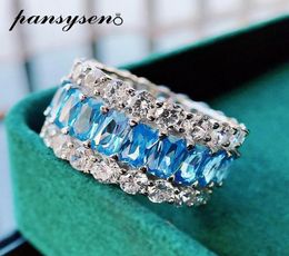 Arrival Eternity Full Stones Finger Rings For Women Men Solid 925 Sterling Silver Aquamarine Emerald Gemstone Ring Cluster3109202