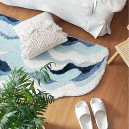 Carpets Creative Wave Rug Bathroom Mat Flocking Antislip Carpet For Ocean Tufted Fluffy Thickening Bedroom Bedside