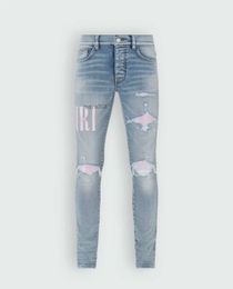 Designer Mens Jeans Split Denim Pants Slim Fit Casual Hip Hop Button Pant Men Elastic Womens Hole Slim Purple Jean True AQMQ