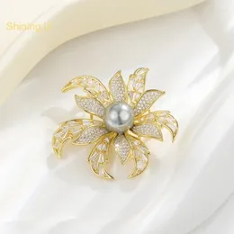 Brooches Shining U Floral Pearl Brooch For Women Fashion Accessory Suit Year Gift