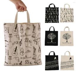 Shopping Bags Portable Cotton And Linen Music Note Musical Elements Tote Bag Keyboard Pattern Instruments Handbag