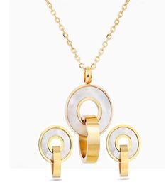 Fashion Jewellery Sets Gold Colour Stainless Steel Shell Pendant Necklace Earrings Accessory For Women Wedding Party 1861 Q21741325