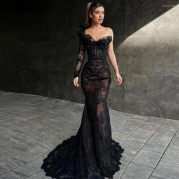 Party Dresses Fivsole Elegant Long Black Mermaid Prom Dress One Sleeve Sweetheart Lace Evening Gowns Graduation Vestido De Noche