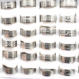 20 Pieceslot Mix Style Vintage Stainless Steel Rings Wholesale Men Jewelry Bohemian Statement Rings Wholesale Width 8mm 240515