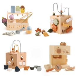 Other Toys Baby Montessori five in one wooden multifunctional activity cube silicone geometric block educational toy