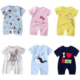 Rompers Summer 3-24 months baby boys and girls jumpsuit cartoon short sleeved climbing Pyjamas cotton childrens clothing d240516