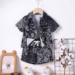 Clothing Sets 2024 New Boys Summer Full Print Pattern T-shirt Set Casual Kids Clothes Holiday Style Y240515