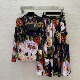 Work Dresses Dress Sets Women Spring Summer Cotton Blend Floral Print Turn-down Collar Shirt And A-line Folds Skirt Elegant Clothes