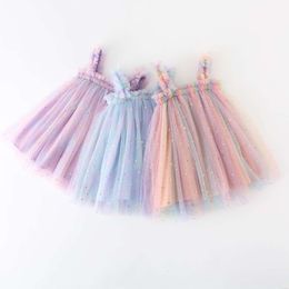 Summer Preschool Baby Rainbow Sequin Thin Gauze Cute Sweet Girl Halloween Sling Dress L2405