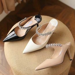 Slippers Womens heels designer Sandals Classic London High Heel slingback Pump Luxury women Dress shoes with Crystal Strap Slides Stiletto Heels Wedding Party sand