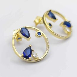 Stud HESHI 925 sterling silver blue red zircon circular wreath pendant earrings suitable for women girls exquisite sweet Jewellery Bohemian J240513