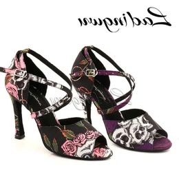 Ballroom Shoes Dancing 434 Ladingwu Latin for Holloween Skull Denim Doodle Dance Heels Sandals Women 240125 ss 702 d e6a0