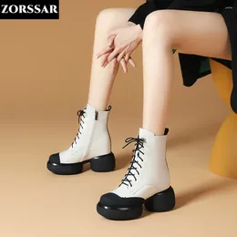 Boots INS Women's Ankle Real Cow Leather Chunky Shoes Woman Platform Height Increased Sneakers 10CM Thick Soled Wedges Booties