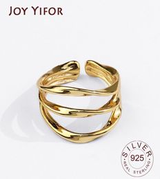 Sterling Silver Rings For Women 3 Lines Gold Colour Vintage Wedding Trendy Jewellery Large Adjustable Antique Anillos Cluster4947972