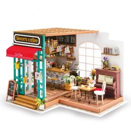 Robotime Art Dollhouse DIY Miniature House Kits Mini Dollhouse with Furniture Simons Coffee Toys for Children Girls Gift DG109 240516