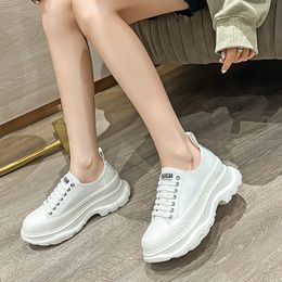 Spring style genuine leather soft thick sole small white shoes women's sponge cake shoes small height increase casual sports shoes