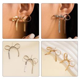Stud Earrings Fashion Simple Tassel Bow Bowknot Drop For Women Girls Light Luxury Trendy Vintage Party Jewelry Gift