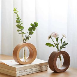 Vases Wooden hydroponic flower pots home vase decoration transparent simulated glass anhydrous plant pots green plant pots home decoration J240515