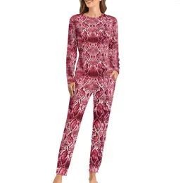Women's Sleepwear Snakeskin Pyjamas Pink Snake Print Warm Pyjama Sets Female 2 Piece Leisure Oversized Design Home Suit Gift Idea