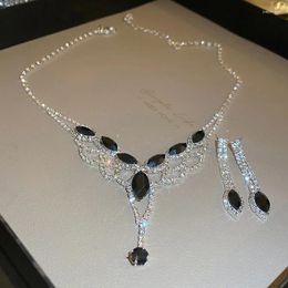 Necklace Earrings Set Geometric Hollow Rhinestone Wedding Bride Accessories