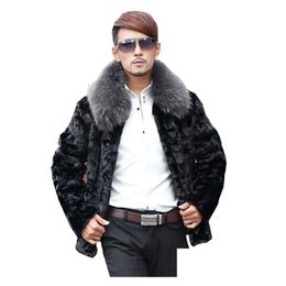 Mens Jackets Black Faux Coat Plus Size Fur Men Winter Turn-Down Collar Single Breasted Windbreakers Drop Delivery Apparel Clothing O Dhnzo