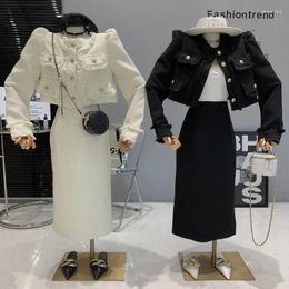 Women's Jackets WDMSNA Korean Elegant Small Fragrant Short Ladies Coat 2024 Autumn Round Neck For Women Single Breasted