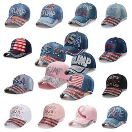 Party Hats American Flag With Diamonds Baseball Caps Sunshade Sunscreen Hat Election Activity Denim Duckbill Cap T9I002646