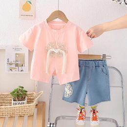 Clothing Sets 2024 Designer Baby Girl 18 Months Old Summer Clothes For Kids Chinese Style Short Sleeve T-shirts And Shorts Girls Outfits Set