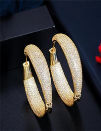 High quality 18K Yellow Gold Plated Full Bling CZ Hoop Earrings for Party Wedding Gift for Women2947545