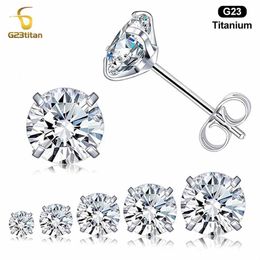 Stud 2-6mm White Zircon Earrings G23 Titanium Earrings with Hypoallergenic Perforated Bright Crystal Classic Mens Jewellery Gift J240513