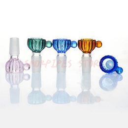 Colourful Bong Hookah Smoking Thick Glass 14MM 18mm Male Joint Handle Handmade Replacement Bowls Herb Tobacco Oil Philtre WaterPipe Bubbler DownStem Holder