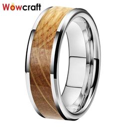 Wedding Rings 8mm Width Tungsten Carbide For Men Women Bands Jewellery Bevelled Edges Whiskey Barrel Inlay2457968
