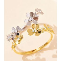 Bangle Vintage Bracelets Frivole Esigner Copper With 18K Gold Plated Three Clover Flower Open For Women Jewelry Drop Delivery Dh0Lt