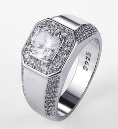 Luxury 925 Sterling Silver Men Crystal Zircon Stone Wedding Ring Brilliant Noble Engagement Engage Party Rings with Stamp7244176