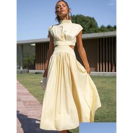 Basic Casual Dresses Solid High Waist Hollow Out For Women Summer Sleeveless Cut Dress Fashion Elegant Clothes Vacation Drop Delive Dhigr
