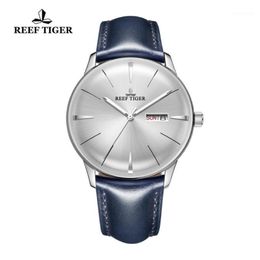 Wristwatches 2021 Reef Tiger RT Dress Watches For Men Blue Leather Band Convex Lens White Dial Automatic RGA82381 220S