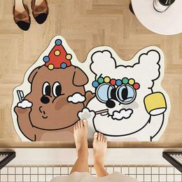 Carpets Cute Dog Quick Drying Diatom Mud Floor Mat Absorbent Bathroom Entrance Door Cartoon Home Non slip H240517