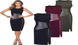 Designer Dresses Womens Clothing Sexy Sleeveless Patchwork Pu Wine Red Black Army Green Cut Bodycon Evening Party Dress Clothes6380983