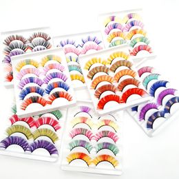 Colour Mink Eyelashes Dramatic Long Colourful False Eyelash Cosmetic Fake Coloured Eye Lash Extension Party Cosplay Halloween Makeup Lashes