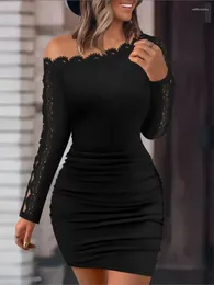 Casual Dresses Sexy Sheath Mini Dress Women 2024 Long Sleeve Fashion Lace Off Shoulder Party Black Bodycon Short Summer