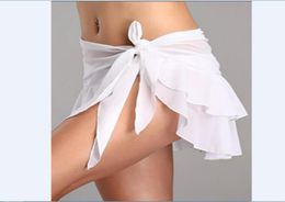 sexy mini skirt fashion women solid ruffles bandage lace up short skirt aline pleated chiffon boho beach wrap skirt3654901