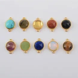 Pendant Necklaces Golden Plated Natural Multi-kind Pandant Stones Connector Bolo Chain Round Shaped Charm Bracelet For Women Jewelry