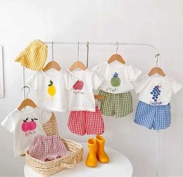 Kleidungssets modische 2-teilige kleine Mädchen Kurzarm Set Obstdruck Set Kindert-Shirt+Shorts Feste Farbe Kleidung Kinderprinzessin Mädchen Set Wx