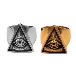 Band Rings Illuminati Pyramid Eye RStainless Steel Jewellery Silver Gold Full Colour Eye Freemason Biker RWholesale SWR0826 J240516