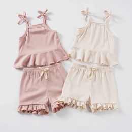 Clothing Sets Solid Colour Girls Summer Thin Set 2024 New Middle aged Elderly and Young Girls Hanging Childrens Vests Cute Summer WX