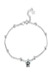 Designer Jewelry 925 Silver Bracelet Charm Bead fit sparklet star anklets with blue crystal Slide Bracelets Beads European9290033