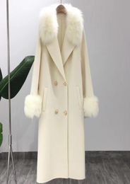 OFTBUY 2020 Real Fur Coat Winter Jacket Women Natural Fox Fur Collar Cashmere Wool Blends Long Outerwear Ladies Streetwear6565601