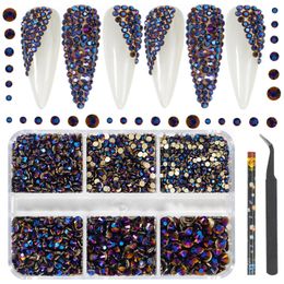 HNUIX Luxury Shini 3D Diamond Phantom Purple multisize Nail Rhinestones Flatback Charms Flat Bottom Crystals Art Decoration Gem Kit 240430