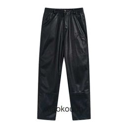 Rhude High End Tasarımcı Sonbahar/Kış için Yeni Moda Pu Gasarlı Mektuplar ile Rahat Pantolon Yüksek Sokak Düz Bacak Deri Pantolon 1: 1 Orijinal Etiket
