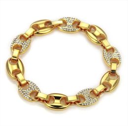 11mm Coffee Beans Link Chain Hip hop GoldSilver Link Fashion Rhinestone Punk Bracelet Charms Men Women Jewelry Gift 21cm4872522